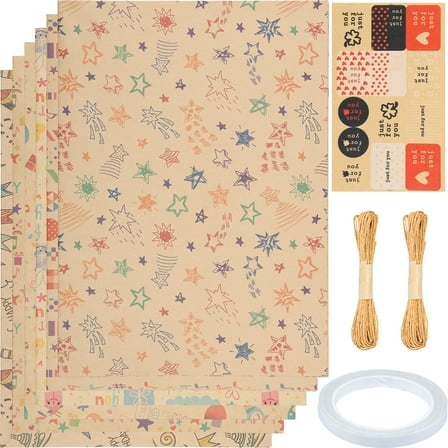 Threns 6 Pcs Gift Wrapping Paper Birthday Gift Wrapping Set Brown Wrapping Paper Rolls for Birthday Baby Shower Party,27.6 x 39.4 inches