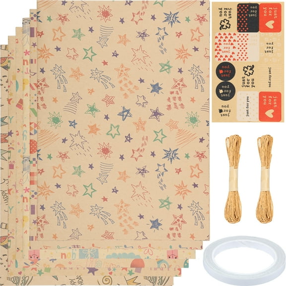 Threns 6 Pcs Gift Wrapping Paper Birthday Gift Wrapping Set Brown Wrapping Paper Rolls for Birthday Baby Shower Party,27.6 x 39.4 inches