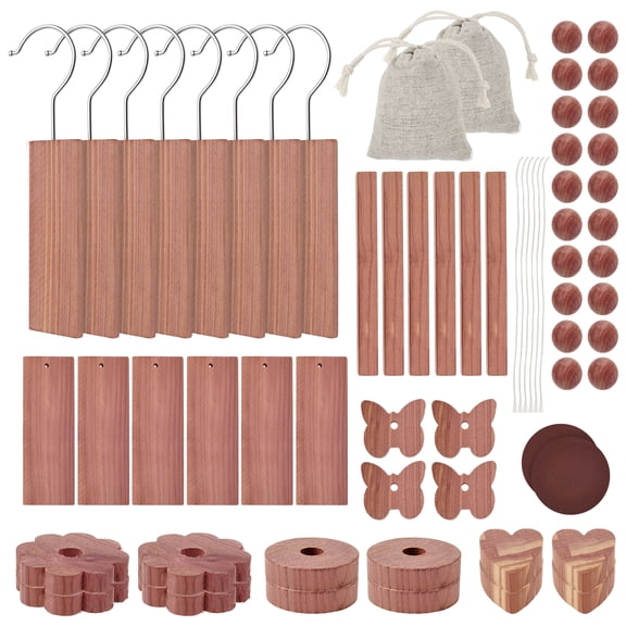 Threns 60 Pack Red Cedar Blocks for Clothes Storage, Assorted Aromatic Wood Balls, Chips & Sachets for Closets and Drawers