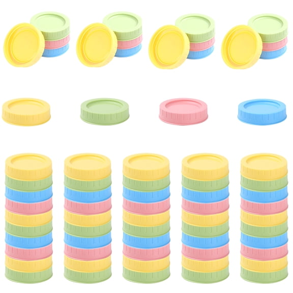 Threns 60Pcs Plastic 70mm Mason Jar Lid Good Sealing Canning Cover Heat Resistant Reusable Jar Lid Easy to Open for Mason Canning