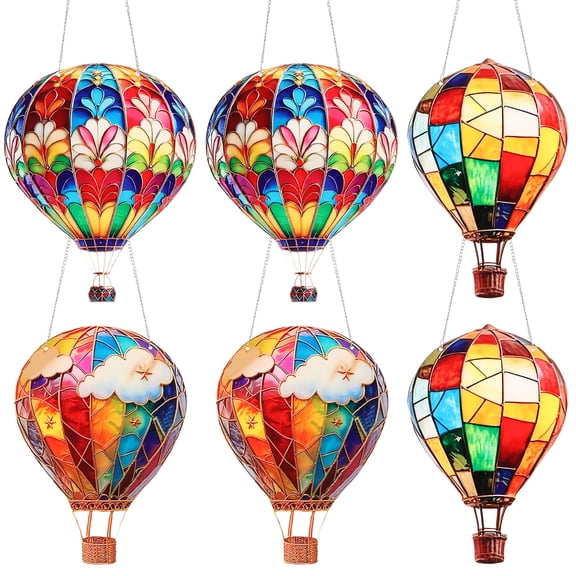 Threns 6Pcs Hot Air Balloon Hanging Ornament Flat Acrylic Hot Air Balloon Pendant Colorful Window Hanging Decorations for Wall Living Room