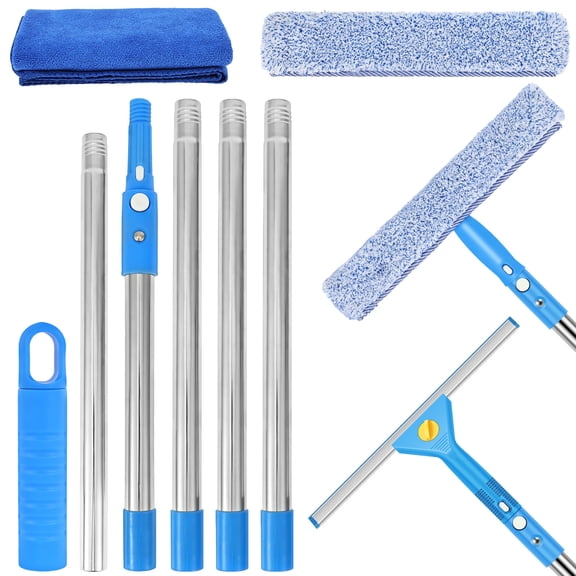 Threns 78.7'' Window Squeegee Cleaner Tool with Extension Pole, 2-in-1 Squeegee Window Cleaning Kit with Scrubber and Microfiber Cloth for Windshield Indoor Outdoor Use