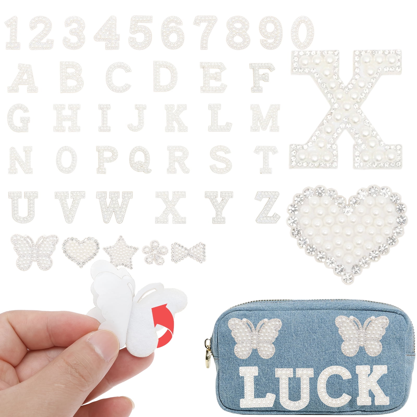 Threns 82Pcs Self Adhesive Imitation Pearl Letter Patches A-Z Number Patch 0-9 Glitter Letter Patches Imitation Rhinestone Applique for DIY Clothes Bags Shoes