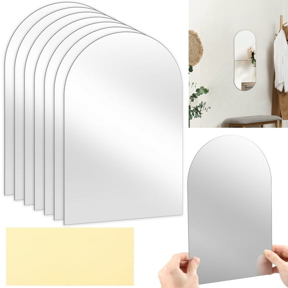 Threns 8Pcs Acrylic 2mm Self Adhesive Mirror Sticker Free Punching Flexible Mirror Wall Sticker Strong Adhesion for Wall Bathroom Home