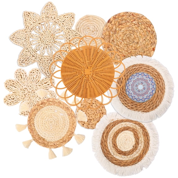 Threns 9Pcs Boho Wall Basket Decor,Rattan Woven Wall Basket for living room,Rustic Flat Elegant,Farmhouse,Bedrooms,Table Settings,Kitchen Home