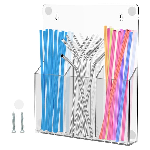 Threns Acrylic Straw Storage Rack Transparent Straw Storage Organizer 3 Compartment Acrylic Cutlery Holder Efficient Drainage for Cabinet