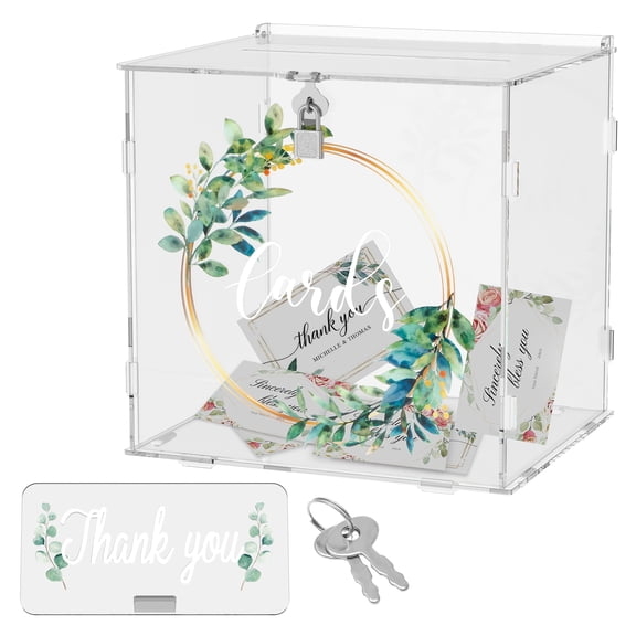 Threns Acrylic Wedding Card Box Transparent Wedding Envelope Box Large Capacity Party Card Case Secure Locking for Party Anniversary