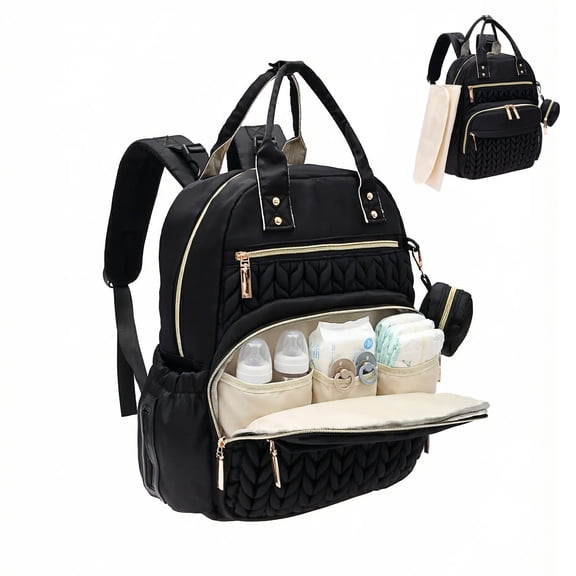 Threns Baby Diaper Bag Backpack, Baby Essentials Tote Bag with Changing Pad and Stroller Straps, Multi Function Travel Diaper Backpack for Moms and Dads, Black