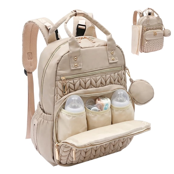 Threns Baby Diaper Bag Backpack, Baby Essentials Tote Bag with Changing Pad and Stroller Straps, Multi Function Travel Diaper Backpack for Moms and Dads, Khaki