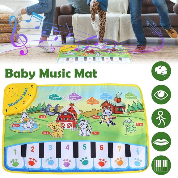 Threns Baby Music Mat Toddler Floor Keyboard Play Piano Mat with Animal Music Sound Educational Musical Toy