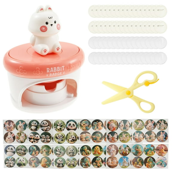 Threns Badge Maker Machine Cute DIY Button Maker with 72 Patterns Paper Portable Press Machine Badge Punch Kit for Kids Adults Children