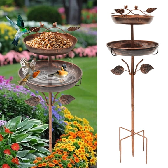 Threns Bird Bath for Outside,36" Vintage Freestanding Birdbaths for Outdoors,Double Metal Bird Bath Feeder Bowls for Garden Patio Yard Lawn Decor,Upgraded 5-Pronged Base