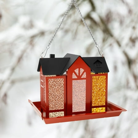Threns Bird Feeders Solid Hanging Metal Wild Bird Feeder Versatile Metal Wild Bird Feeder Large Capacity Bird Feeder Birdhouses Red Feeder for Outdoors