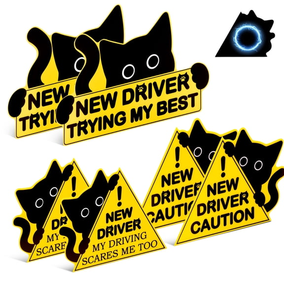 Threns Black Cat New Car Driving Magnets, 6Pcs Funny New Driver Magnet for Car New Driver Caution, Reflective Safety Warning Signs for Student Driver