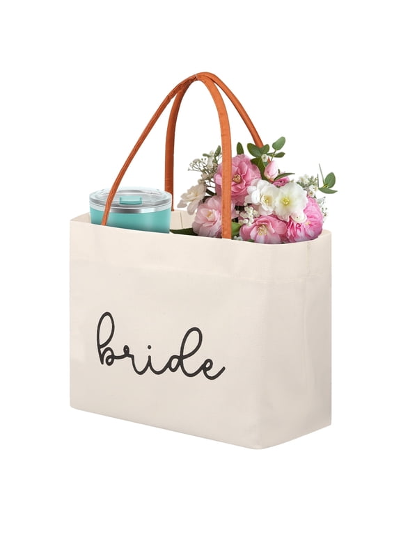 Canvas Tote Bag,Bridal Shower Gifts for Bride,Wedding Bachelorette Bride Gifts Shoulder Bag,Beige