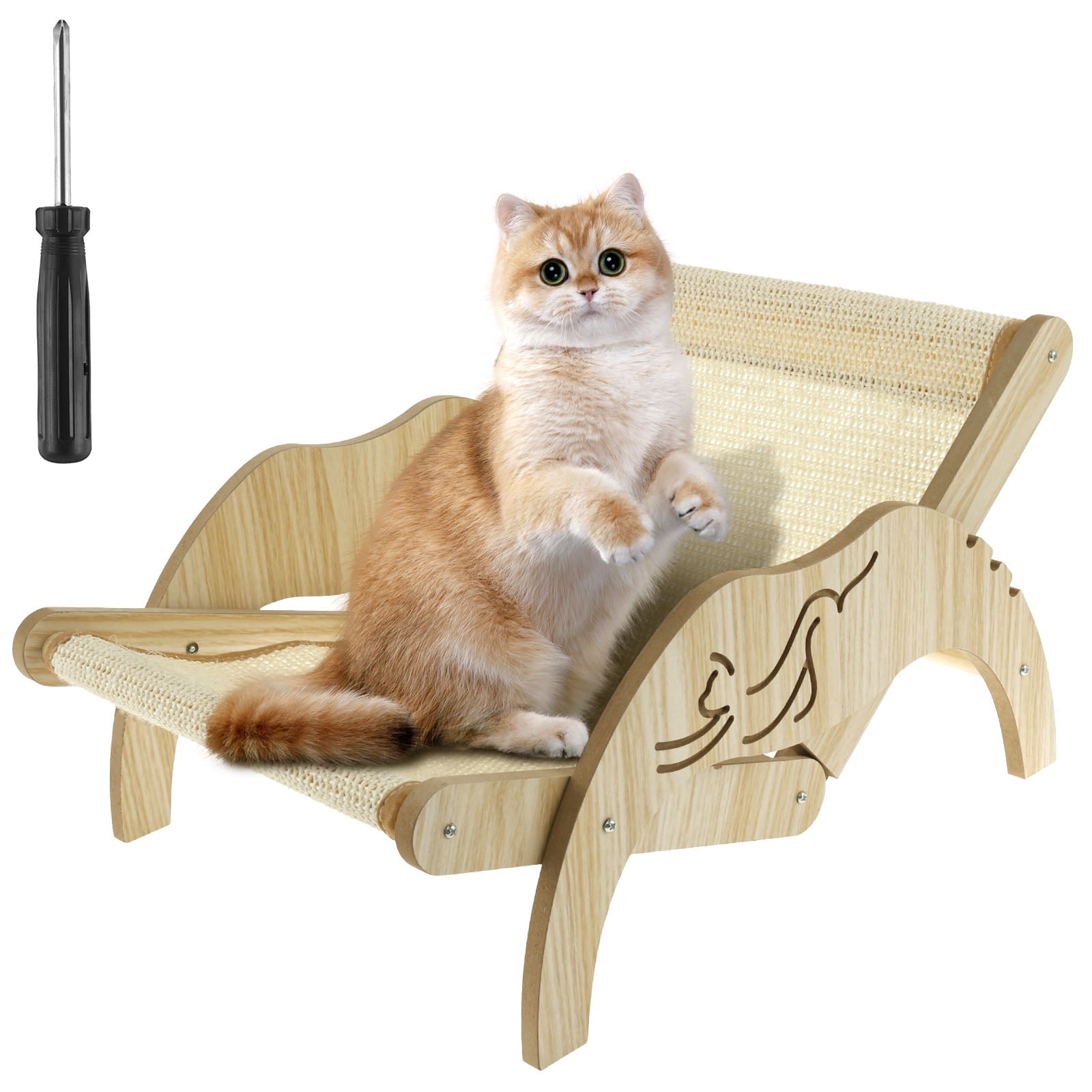 Threns Cat Hammock Bed Wooden Cat Bed Floor Standing Breathable Cat Chair,with Sisal Scratcher,Pet Resting Hammock, Gift for Cats and Small Dogs,15.21" x 13.65" x 11.31"