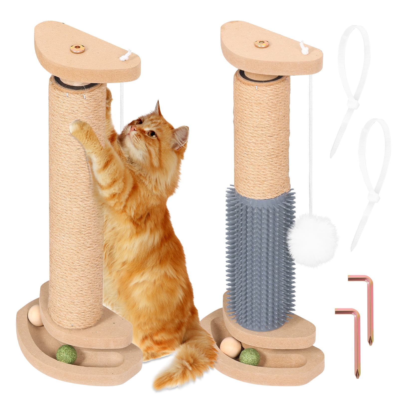 Threns Cat Scratching Post,Kitten Scratching Post with Track Ball Toy for Indoor Cage Cage,Mounted with Self Groomer and Massager Kennel Playpen Accessories