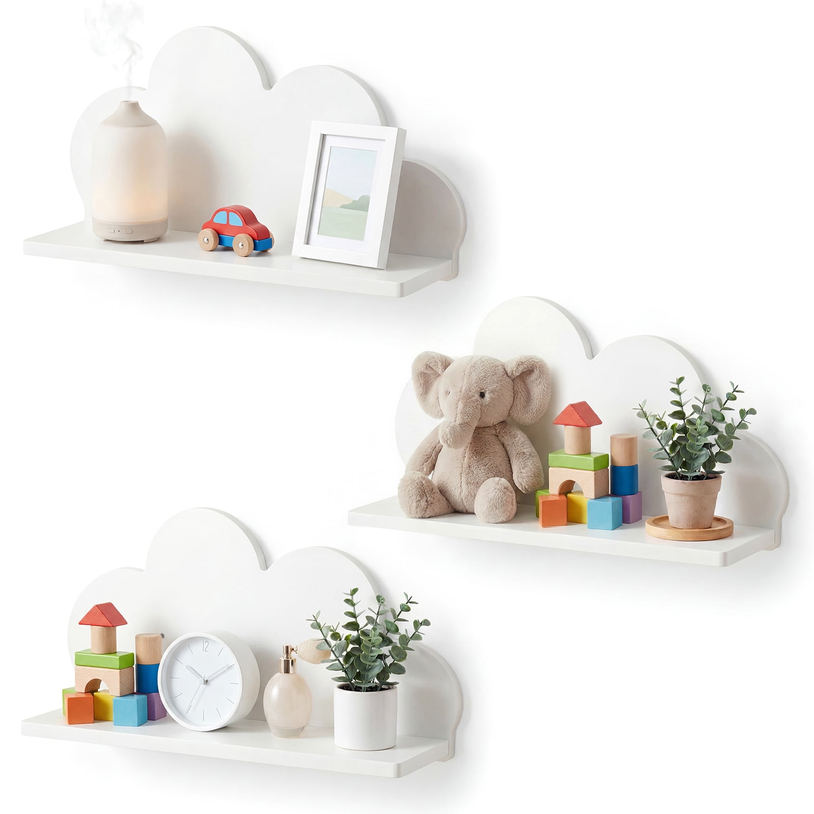 Threns Cloud Floating Corner Shelves - Set of 3 Cloud Corner Wall Shelves for Kid’s Room, White Floating Shelf Nursery Wall Deor, Small Cute Clouds Dispaly Shelf for Toys, Plants and Storage