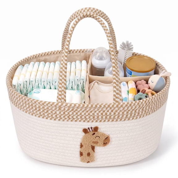 Threns Cotton Rope Baby Diaper Caddy Organizer Basket for Girls, Nursery Storage Bin, Portable Baby Tote Bag for Changing Table or Car, Baby Shower Gifts Bag, Newborn Essentials, Registry