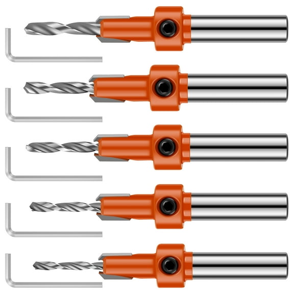 Threns Countersink Drill Bit Set Adjustable Length Wear Resistant Punching Drill Bit Set Round Shank Drill Bit Kit Woodworking Tool with Hex Key for Wood PVC Plastic Soft Metal