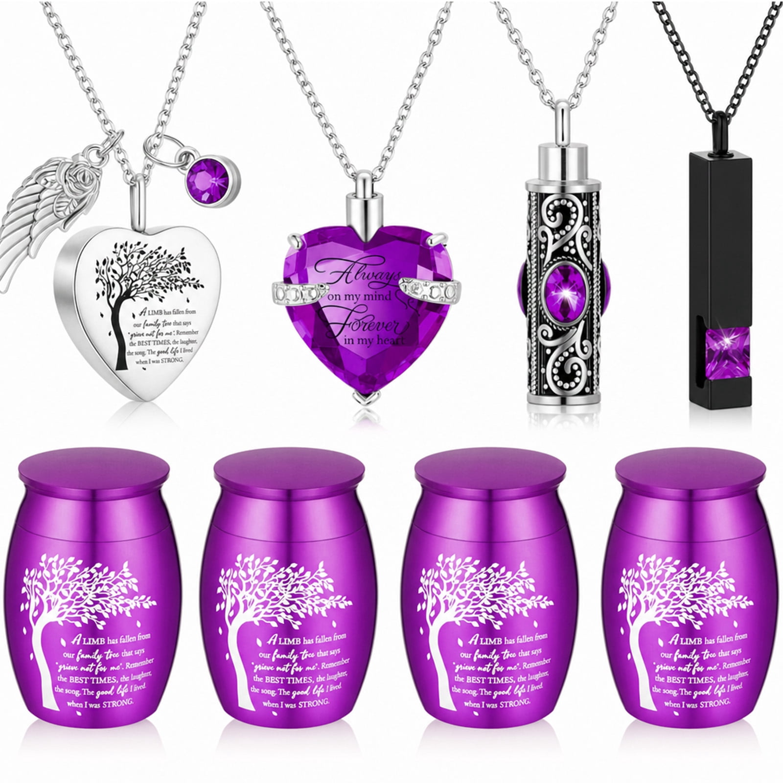Threns Cremation Urn Necklace for Ashes, Small Cremation Urns for Human/Pet Keepsake Sharing Urns Memorial Ashes Holder-A Limb has Fallen from The Family Tree (8Pcs-Purple)