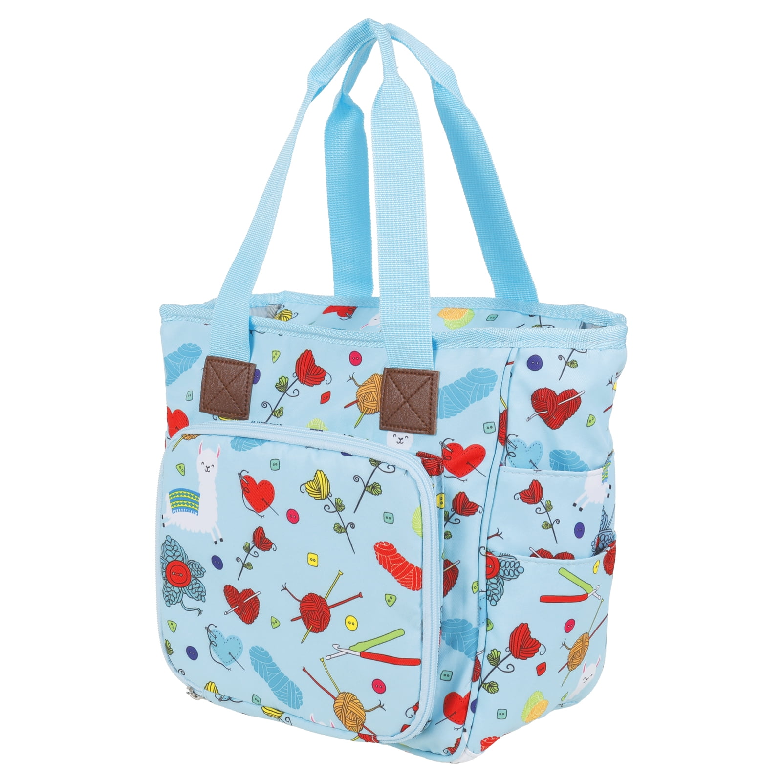Threns Crochet Yarn Storage Bag Large Capacity Travel Knitting Bag Portable Oxford Cloth Wool Tote Organizer with Multi Pocket for Knitting Needle Crochet Hook
