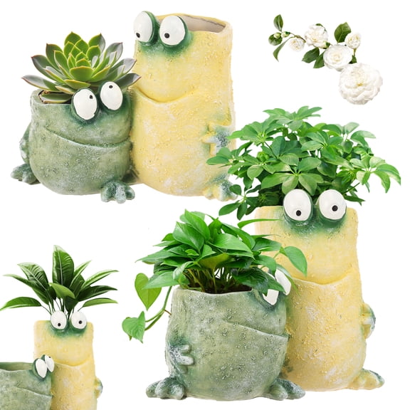 Threns Cute Frog Planter Pot 2Pcs Resin Succulent Planter Decorative Flower Pot Funny Frog Shape Plant Pots for Indoor Outdoor Table Decor