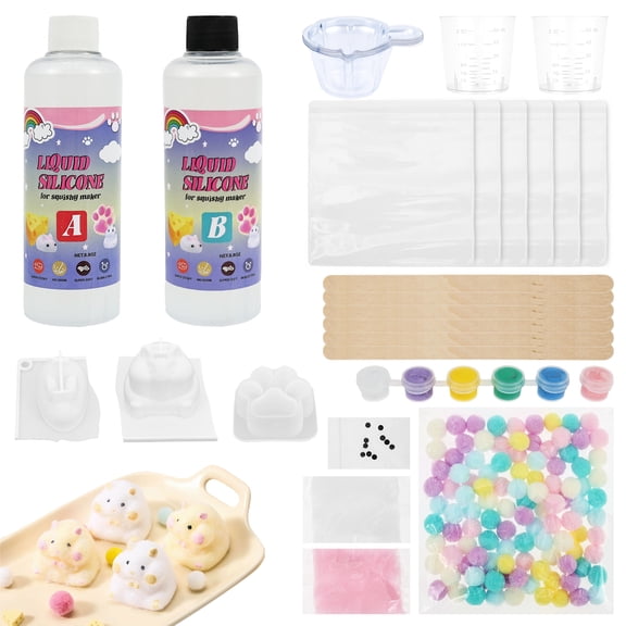 Threns DIY Squishy Making Kit, 16.8 oz Sqeezing Kit with Molds, Bubble Free Liquid Silicone for Squishy Making, Mold Cat Claw, Hamster, Rabbit,Ultimate Craft Gift for Beginners