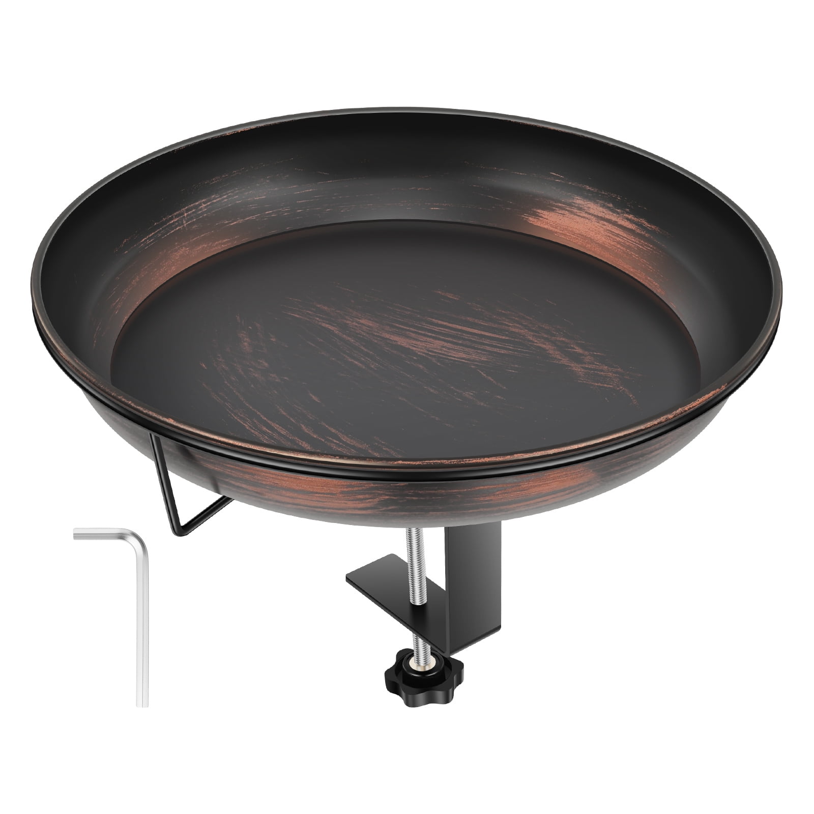 Threns Deck Mounted Bird Bath Bowl,12" Balcony Railing Birdbaths,Metal Birdbath for Outside with Sturdy Adjustable Clamp for Fence Outdoor Decor