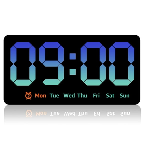 Lzvxtym Digital Wall Clock 8.5 Inch Display LED Alarm Clock 3 Levels Brightness Wall Clock,with Date Week Temperature,Blue