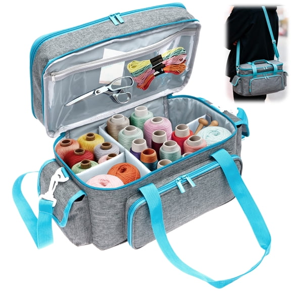 Threns Double Layer Sewing Accessories Organizer,Large Sewing Storage Bag,Embroidery Bag Organiser with Shoulder Strap for Sewing Tools