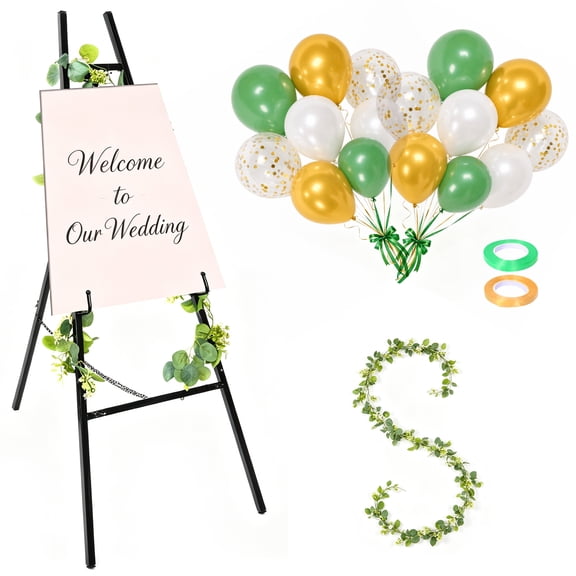 Threns Easel Stand for Display, Iron Standing Easel with Long Chain Heavy Art Easels for Painting Party Poster Commercial Display
