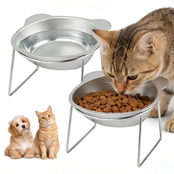 Threns Elevated Tilted Cat Bowls for Indoor Cats,Stainless Steel Cat Bowl Elevated 15°,Anti Vomiting Pet Feeding Bowls for Food and Water