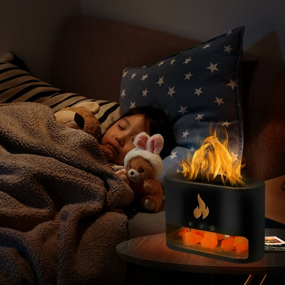 Threns Flame Essential Oil Diffuser with 7 Colour Lights 250ML Flame Humidifier Diffuser Auto Shut-Off Desktop Aromatherapy Diffuser for Home