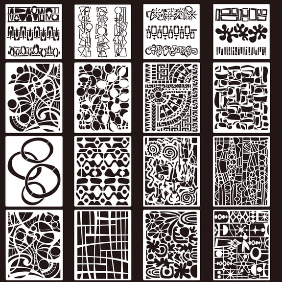 Threns Geometric Texture Stencils for Crafts, 16Pcs Reusable Stencils for Painting, 10"x8" DIY Art Painting Stencil Furniture Decor Kit for Wood Embroidery Wall Silk Screen Journaling