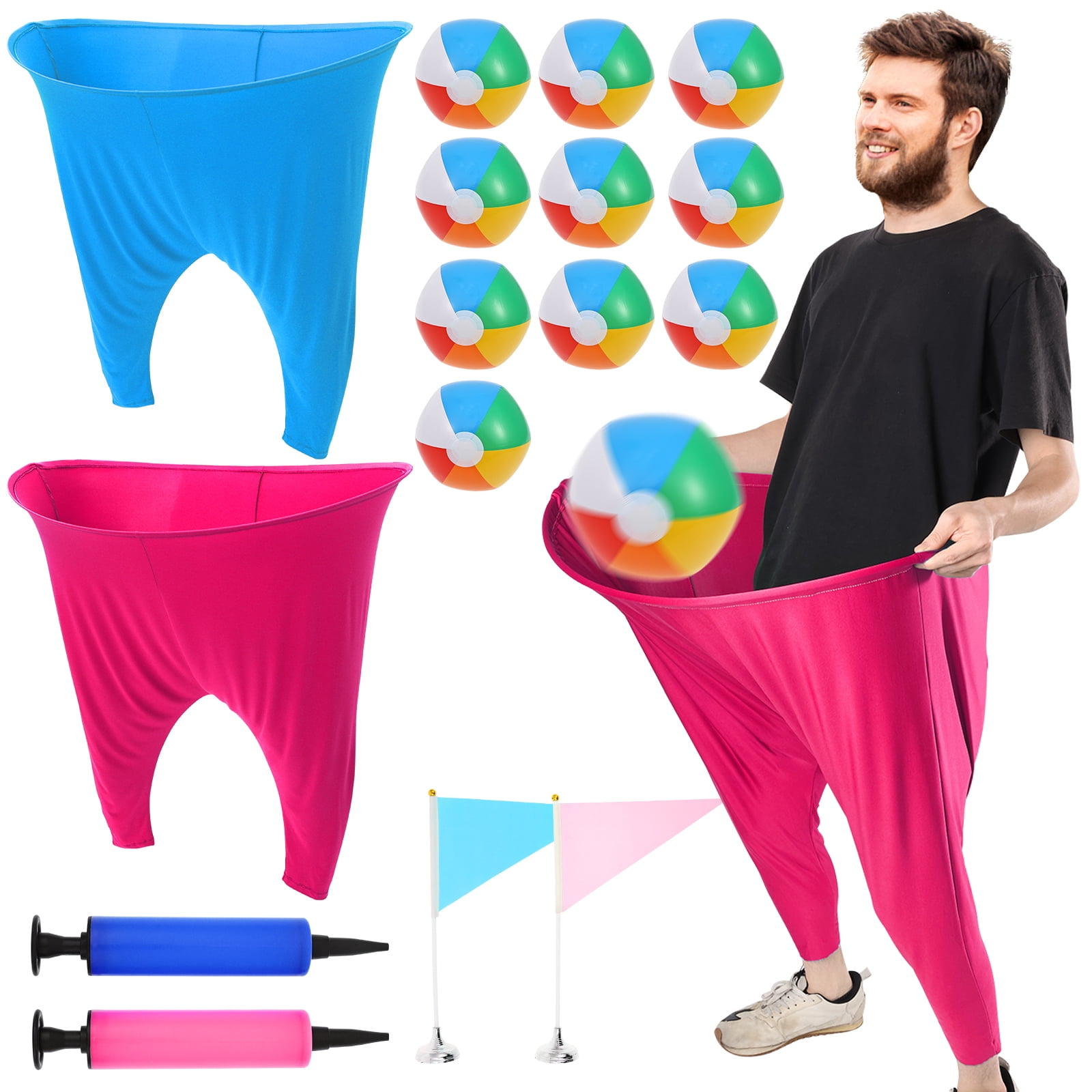 Threns Granny Pants Yard Game Easter Games Set Outdoor Tossing Games for Adults Family Easter Carnival Party Reunion Gathering,2 Colorful Pants,10 Bouncy Balls,2 Air Pumps,2 Flags