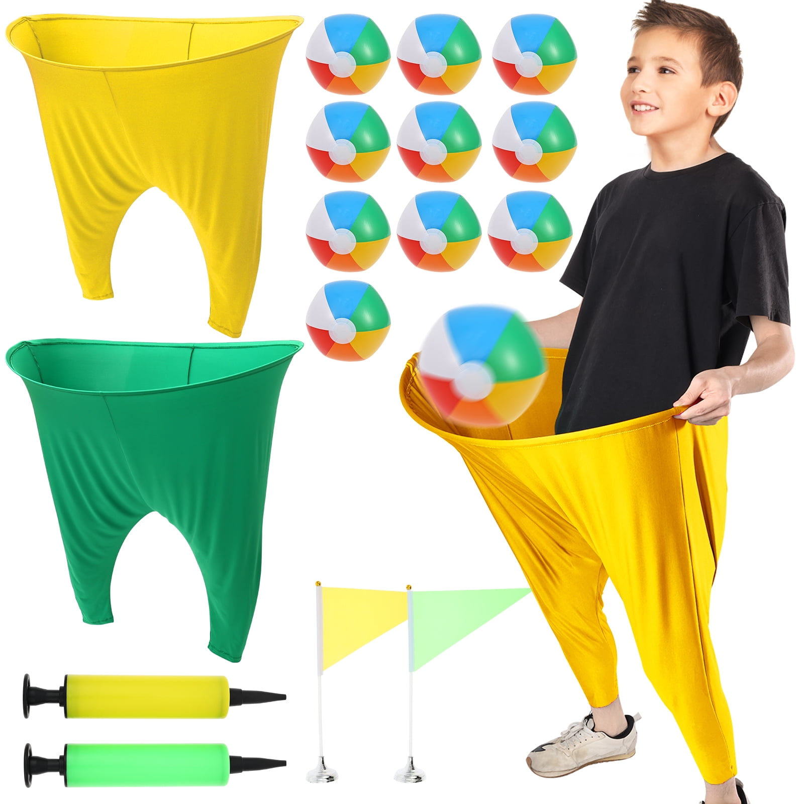 Threns Granny Pants Yard Game Easter Games Set Outdoor Tossing Games for Adults Family Easter Carnival Party Reunion Gathering,2 Colorful Pants,10 Bouncy Balls,2 Air Pumps,2 Flags