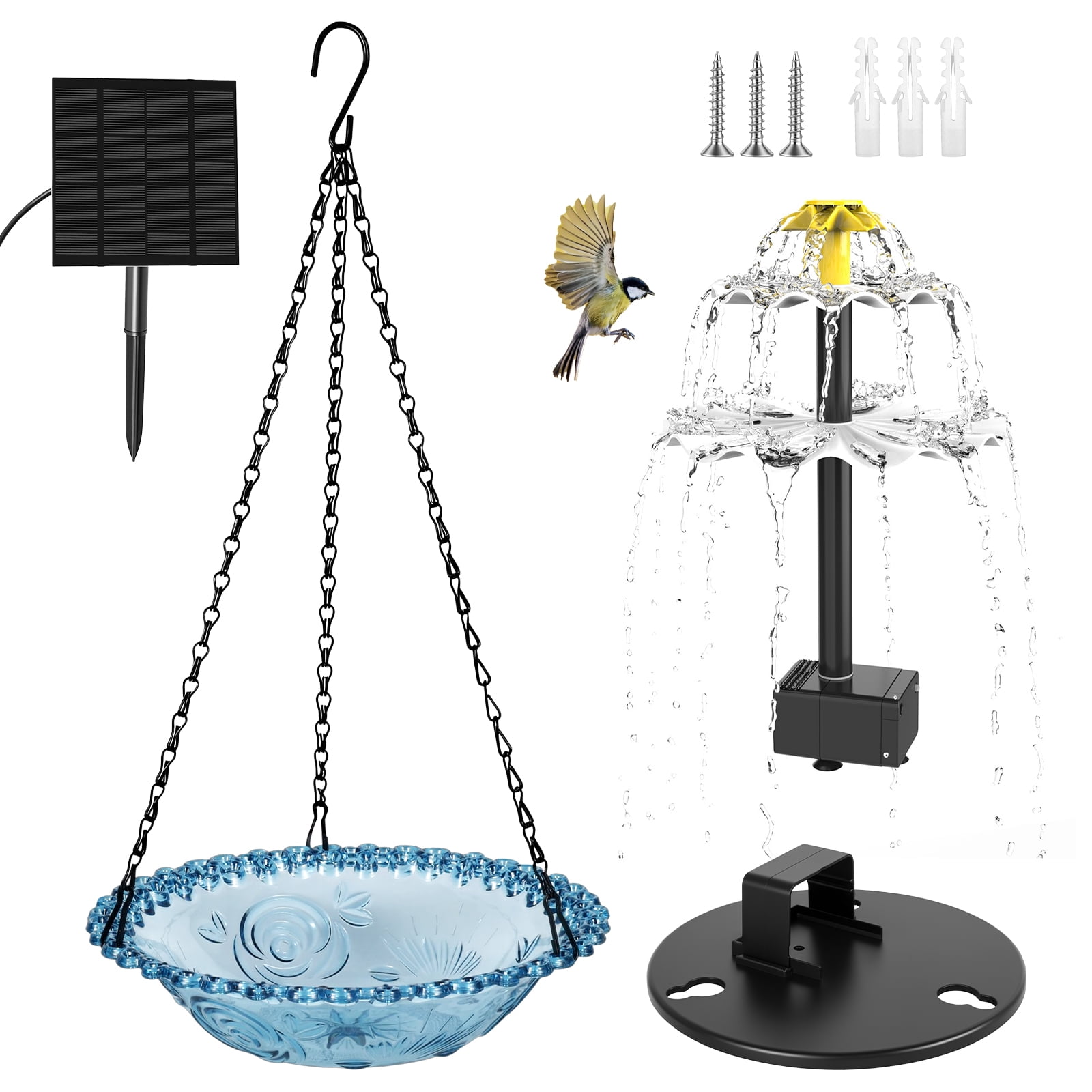 Threns Hanging Solar Bird Bath Fountain Solar Power Outdoor Water Fountain Hanging with Flowing Water Decorative Garden Yard Patio Bird Bath Fountains