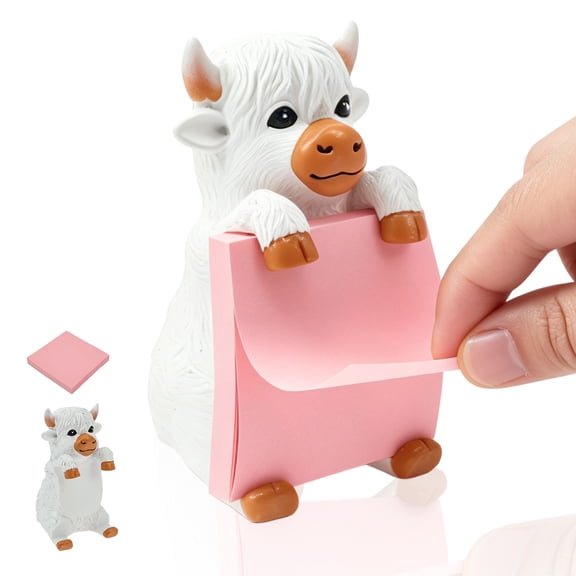 Threns Highland Cow Pop-Up Sticky Note Dispenser for 3 x 3 in Notes, Cute Sticky Note Holder for Desk, Handmade Resin Gifts for Office, Classroom Home Decor