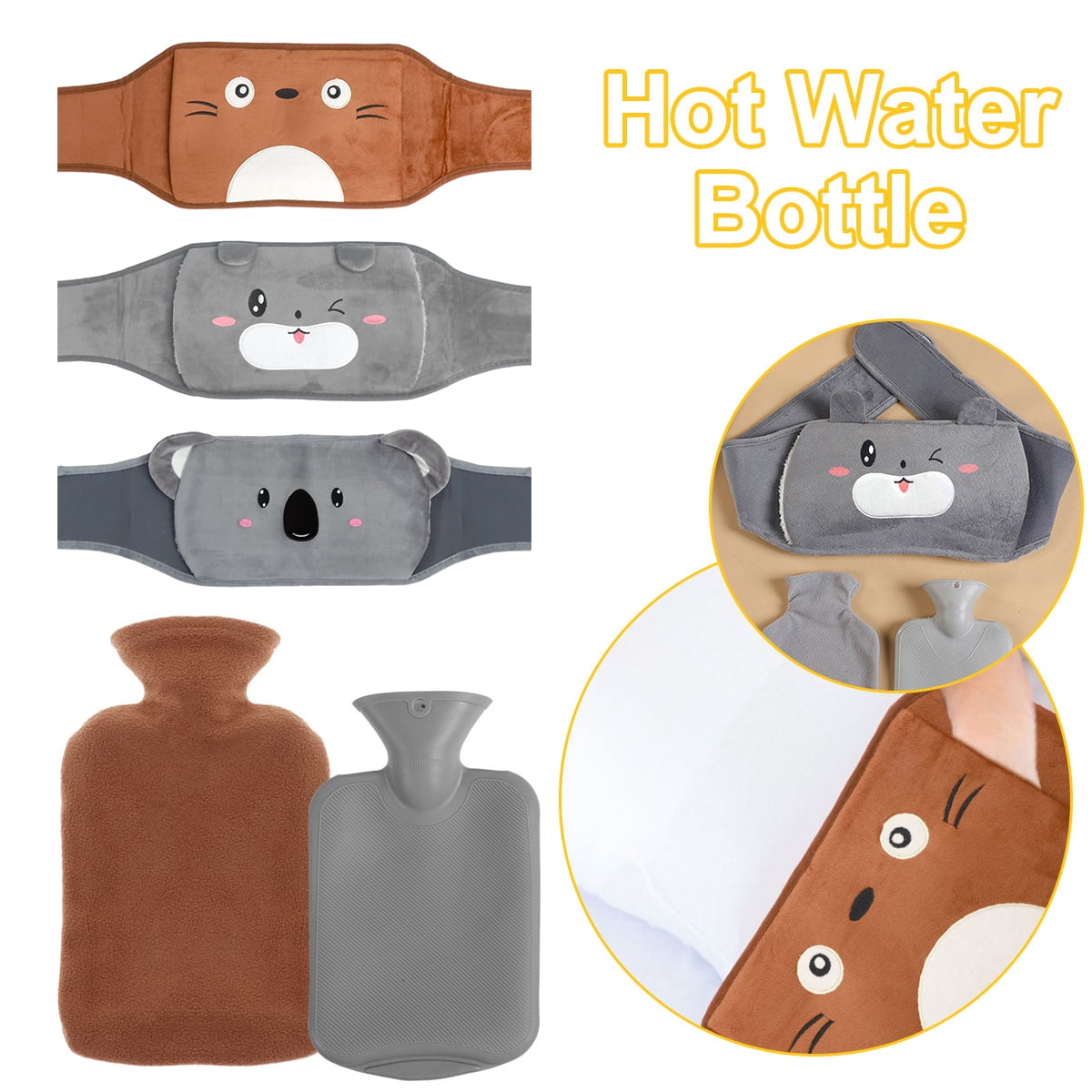 Threns Hot Water Bag 33.8oz Hot Water Bottle with Waist Cover Cute Cartoon Wrap Around Hot Water