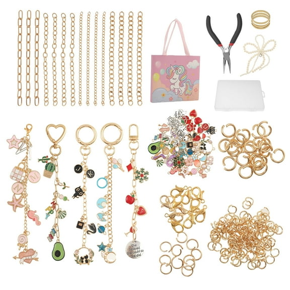 Keyohome Keychain Making Kit Practical Bag Charm Kit Multifunctional DIY Keychain Supplies for DIY Crafting and Jewelry Making