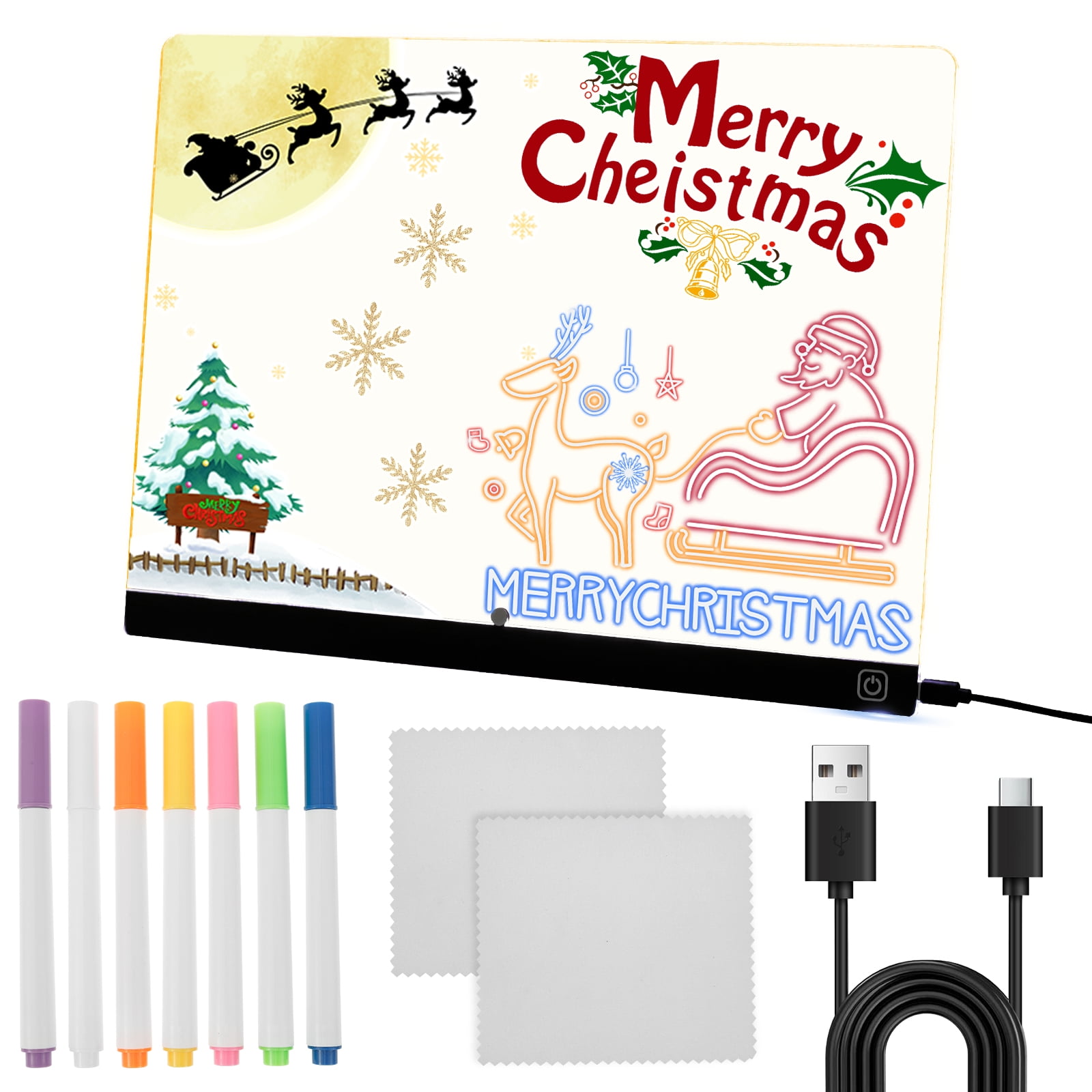 Threns LED Drawing Board Glowing Acrylic LED Message Board with 7 Colors Lights and Stand Illuminated Drawing Pad for Kids Office Home