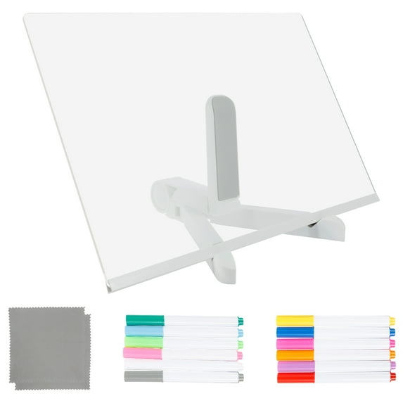 Threns LED Note Board with 12 Color Pens Lighted Acrylic Dry Erase Board Clear LED Message Board Practical LED Acrylic Note Board with Adjustable Stand LED Acrylic Marker Board for Office Home