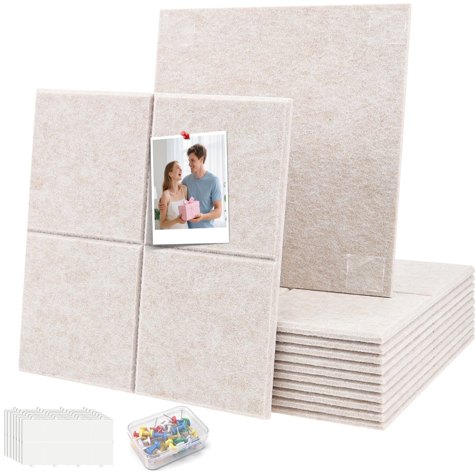 Threns Large Felt Bulletin Board,48" x 36" Cork Board Alternative-12 Pack with 60 Safe Removable Adhesive Tabs,Cork Boards for Walls Cork Board for Home Office Classroom Pin Board (Light Camel)