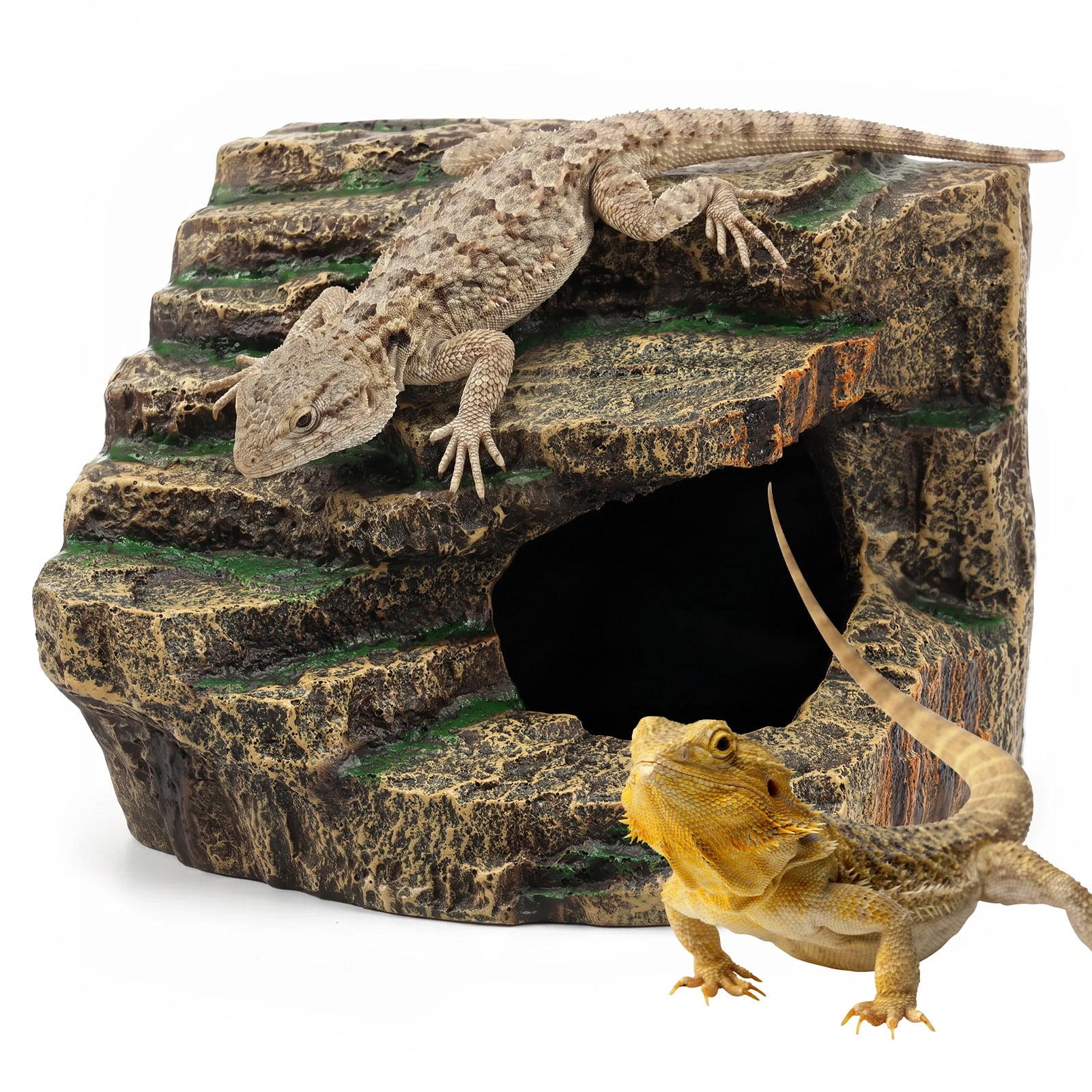 Threns Large Resin Reptile Tank Accessories, Reptile Hide Shale Scape Step Ledge, Reptile Cave Hideout for Leopard Gecko Lizards Turtle