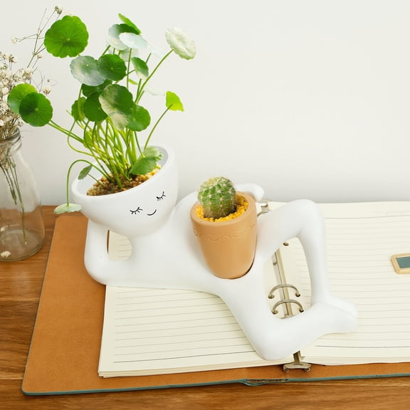 Threns Lazy Guy Planter Resin Funny Planter Pot Efficient Drainage Greenery Vase Container Easy Maintenance Plant Ornament for Decor