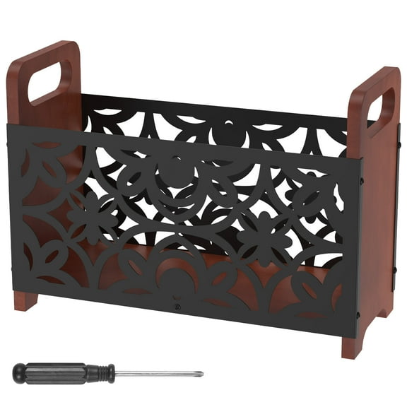 Threns Magazine Storage Basket Wooden Newspaper File Holder Rack Desktop Folder Organizer with Handle for Coffee Table Bookshelf Desk