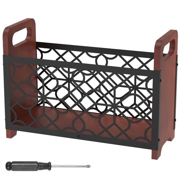 Threns Magazine Storage Basket Wooden Newspaper File Holder Rack Desktop Folder Organizer with Handle for Coffee Table Bookshelf Desk