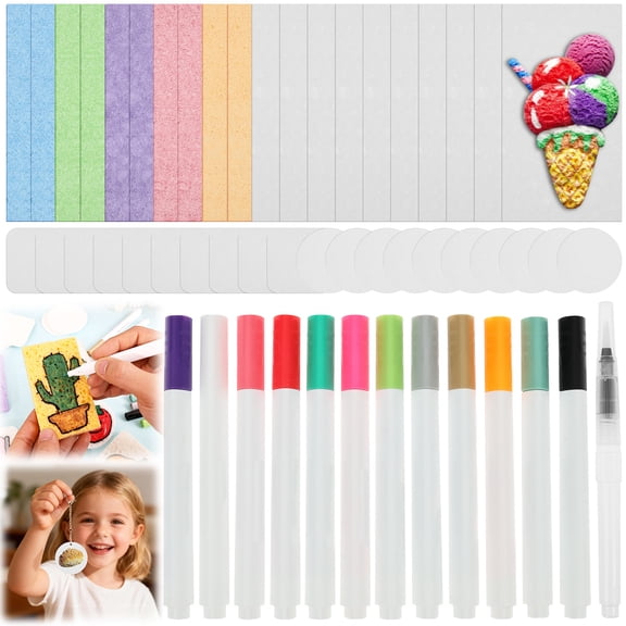 Threns Magic Foam Texture Painting Kit,Magic Puffy Paint Kit with 40 Foam Texture Paper,12 Colors Acrylic Paint Markers,3D Painting Craft Gift for Birthday,Christmas