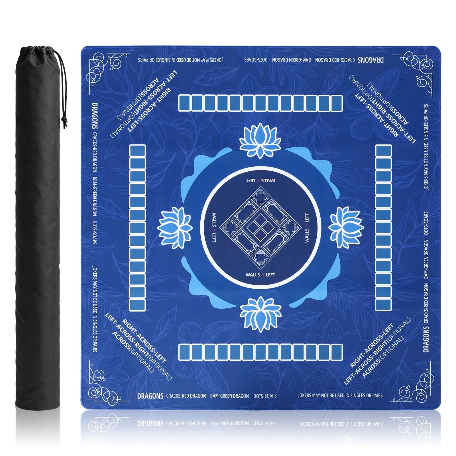 Threns Mahjong Mat with Rules, 31.5 Inch Square Mahjong Mats for Table, Quiet Noise Reduction Table Mat with Black Carrying Bag for Poker, Board Games, Tiles Game and Dominoes